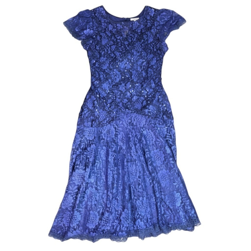 HW Collections Blue Lace Fit Flare Dress Women's Small Cocktail Knee Length